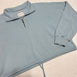 Aqua Blue American Eagle Ahh-Mazingly Soft Cropped 1/4 Zip Drawstring Sweatshirt